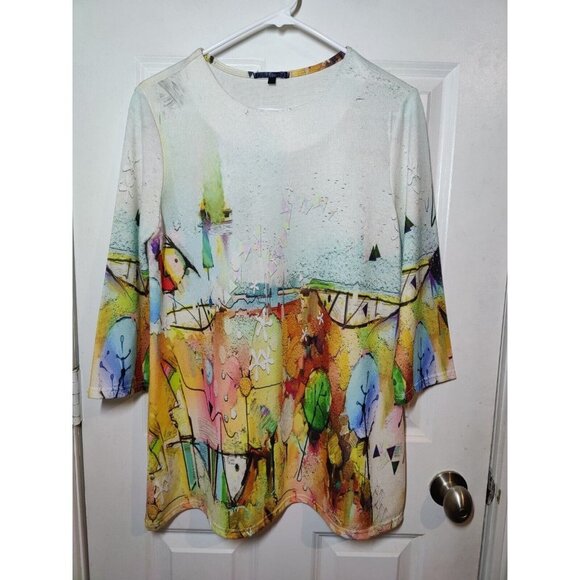 Lily London Abstract Outdoor Scene Art-To-Wear Relaxed Fit 3/4-Sleeve Top S - Picture 2 of 11